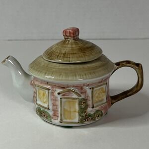 Vintage Miniature Cottage Teapot Hand Painted Ceramic English Country Decor